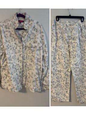 Carisma Cotton Pajama White Floral Animal PatternFlannel PJ Top Bottom Set Large